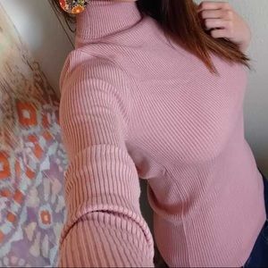 Solid ribbed turtleneck knit sweater